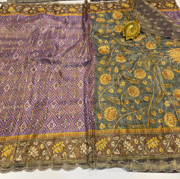 PC-2349  Lavender n green saree One gram tissue cocktail edition