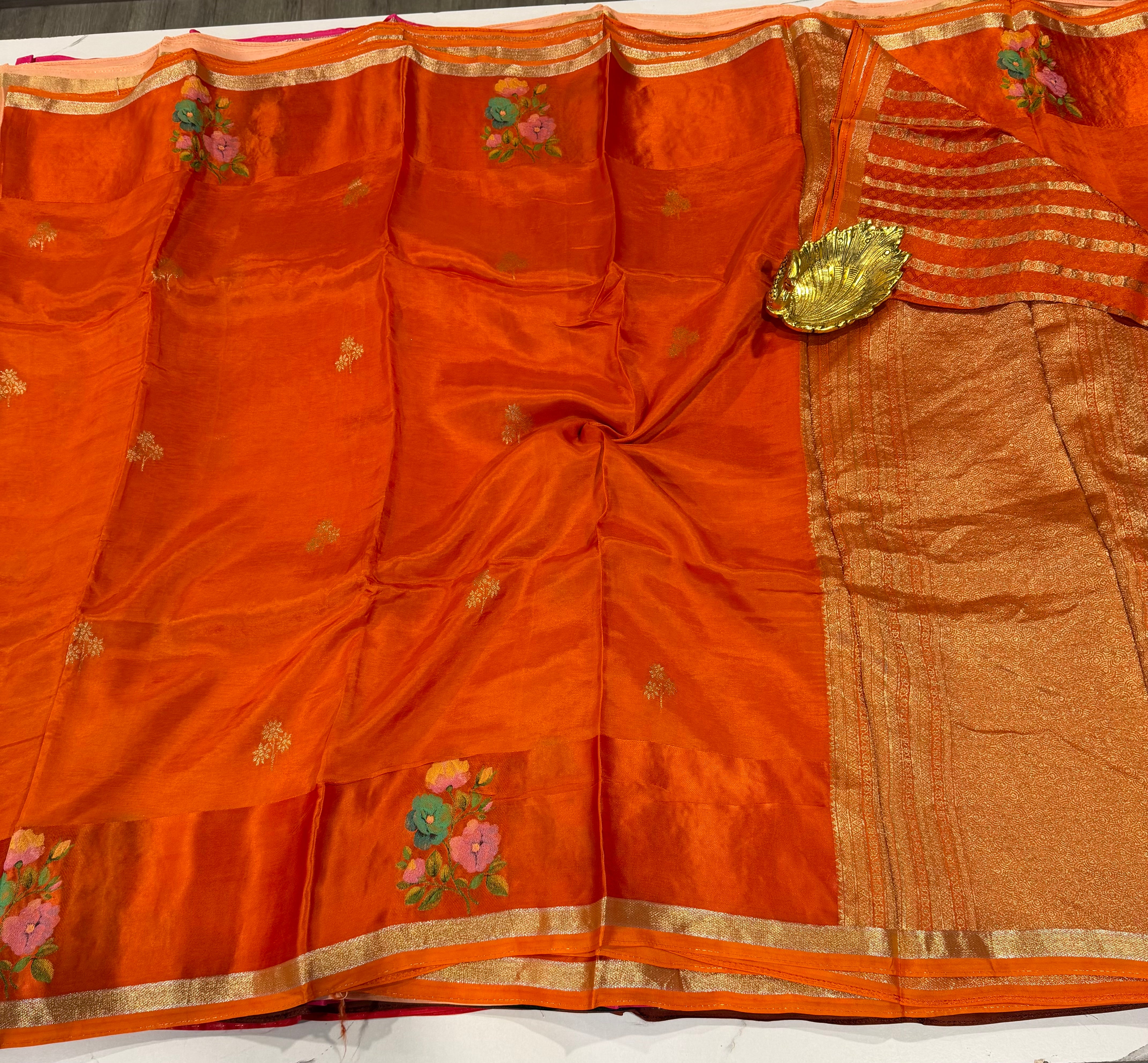 Cp-4100 orange colour Chiniya crepe saree