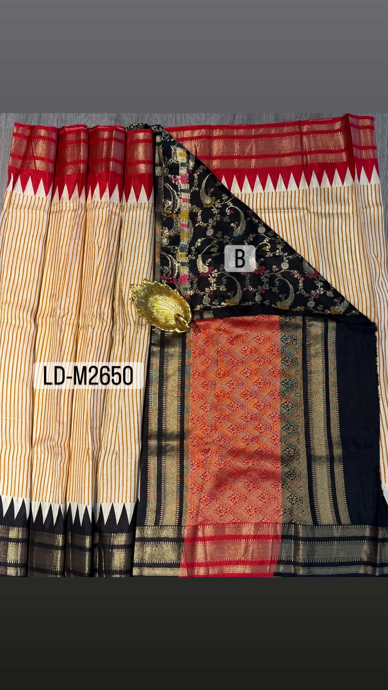 LD-M2650 cream stripes red n black   ganaga Jamuna saree