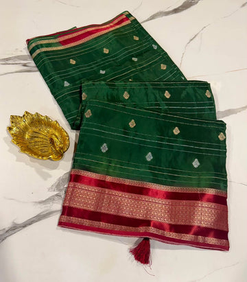 Ld-H24 Mysore semi crepe dark green n maroon
