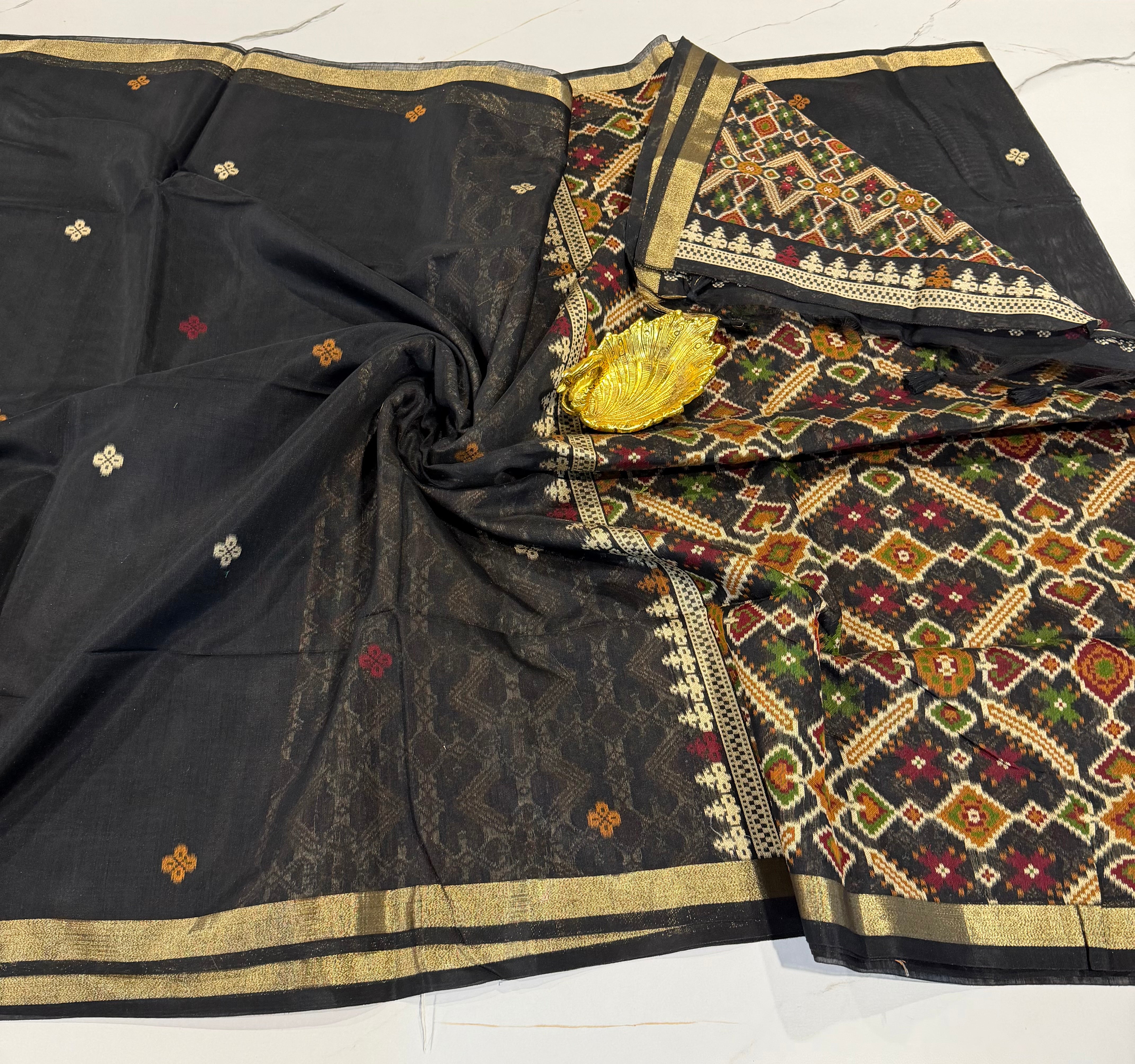 LP-19 black colour patola Linen jamdani saree