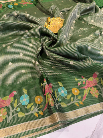 Bc-5100  Green Banaras kora saree