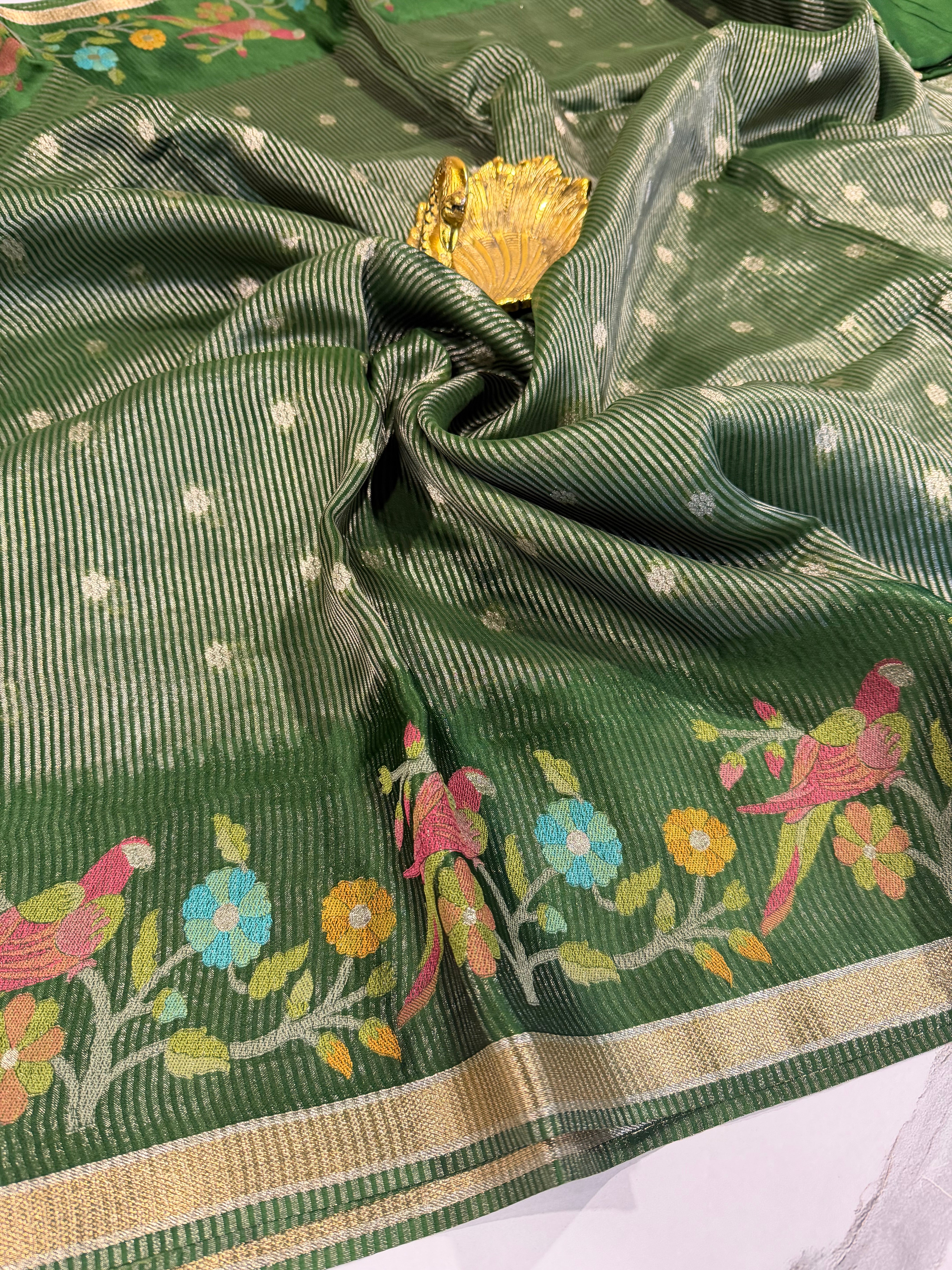 Bc-5100  Green Banaras kora saree