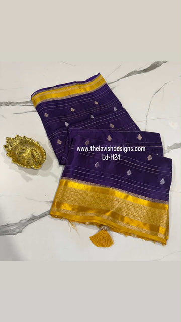 Ld-H24 Mysore semi crepe purple n yellow