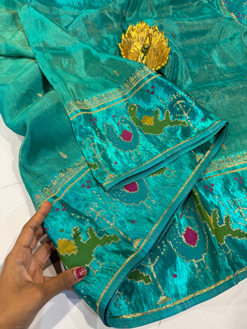 T-2998 krishnablue banaras tissue Mashru borders saree