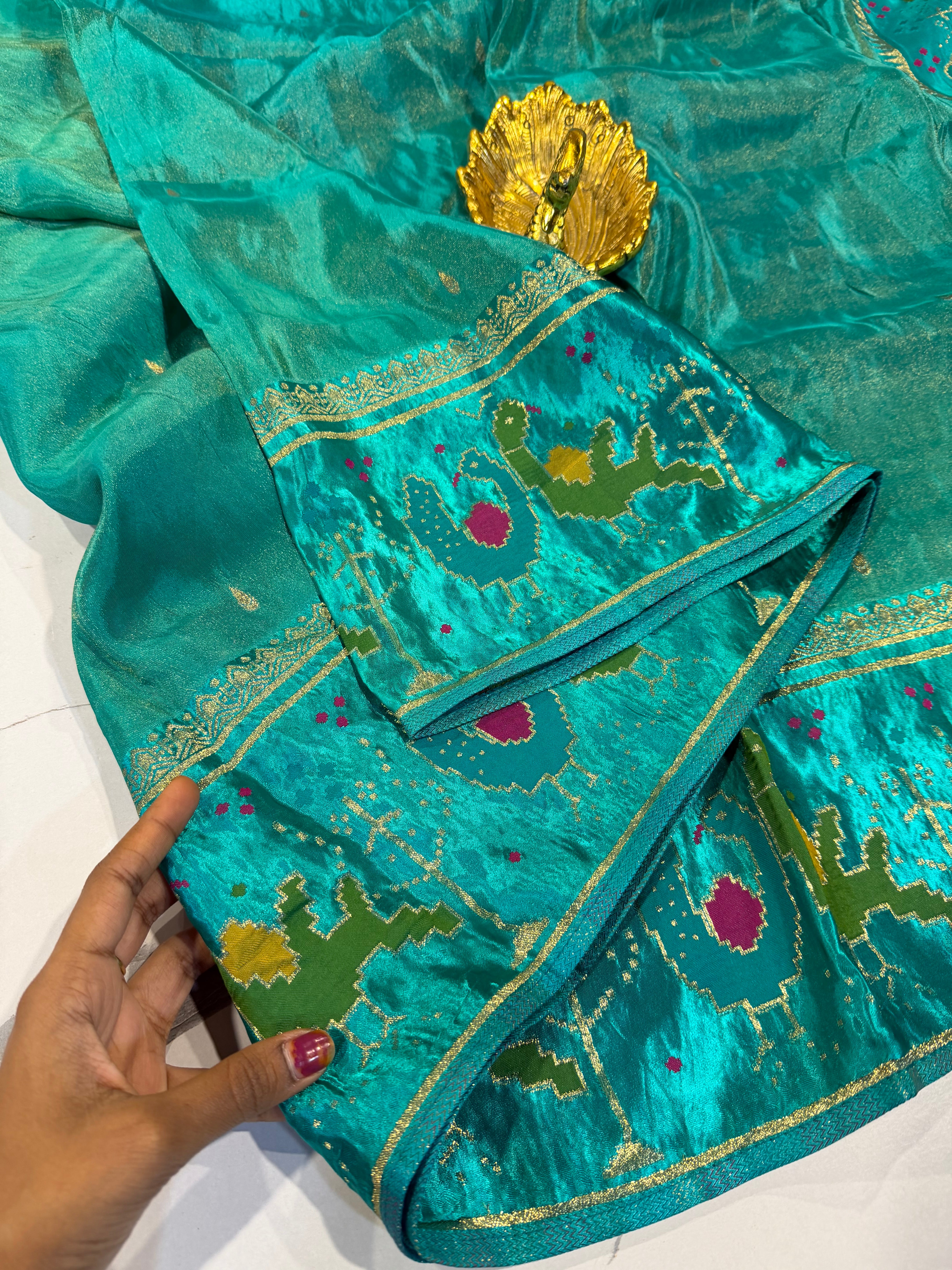T-2998 krishnablue banaras tissue Mashru borders saree