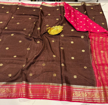 KJC3- Brown n pink -Kanchi Jute Crepe Saree