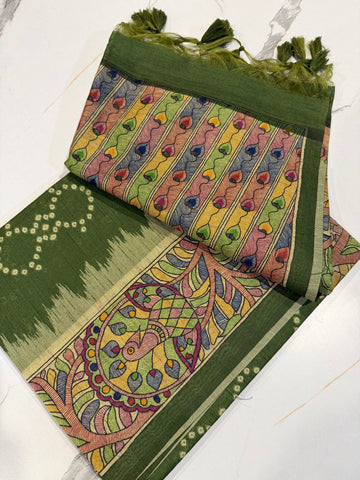 TM-9 pesaragreen saree Tussar Bhandij