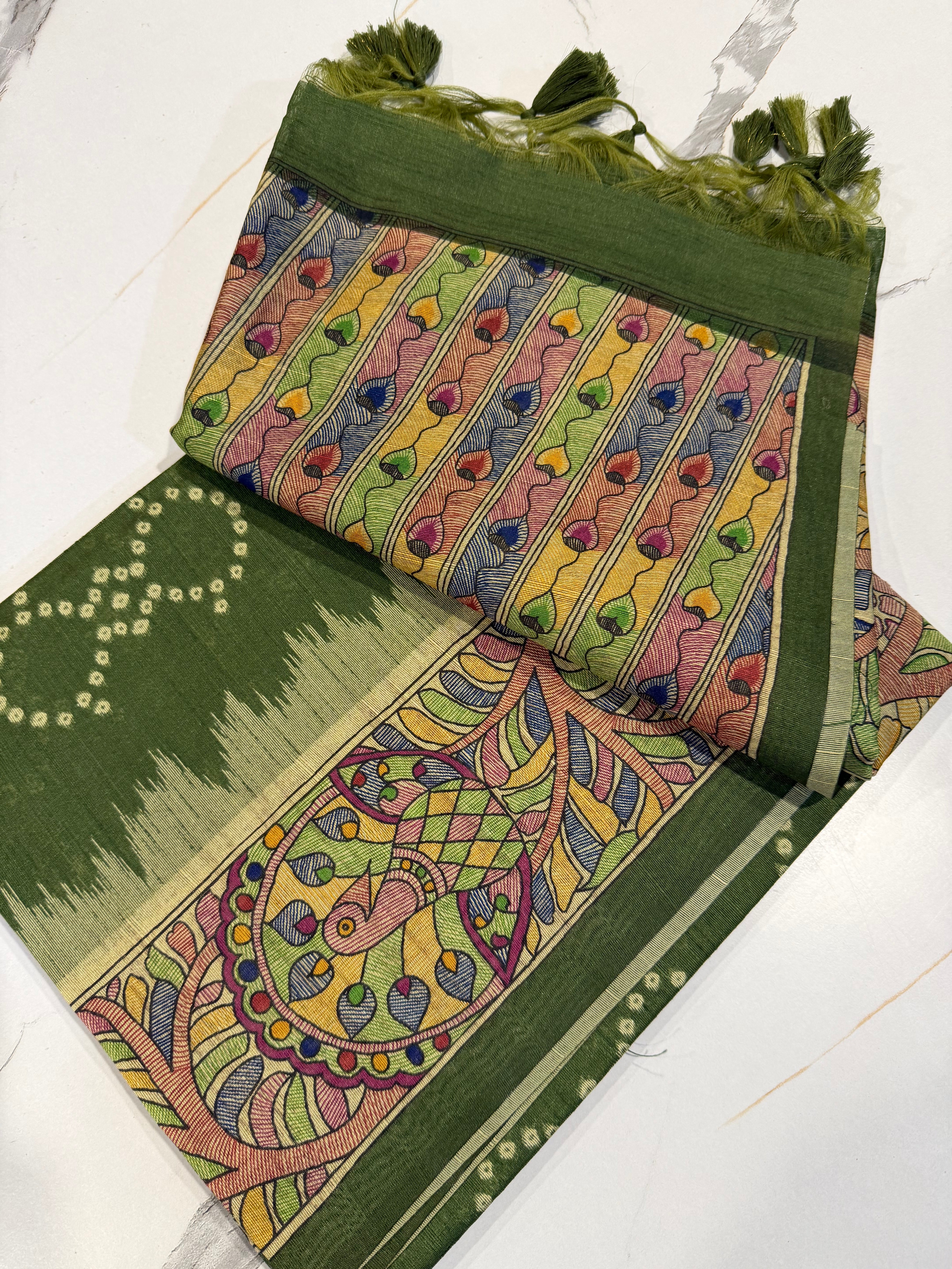 TM-9 pesaragreen saree Tussar Bhandij