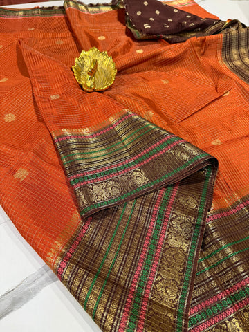 VN-2450 Rust n Brown vintage Narayanpet saree