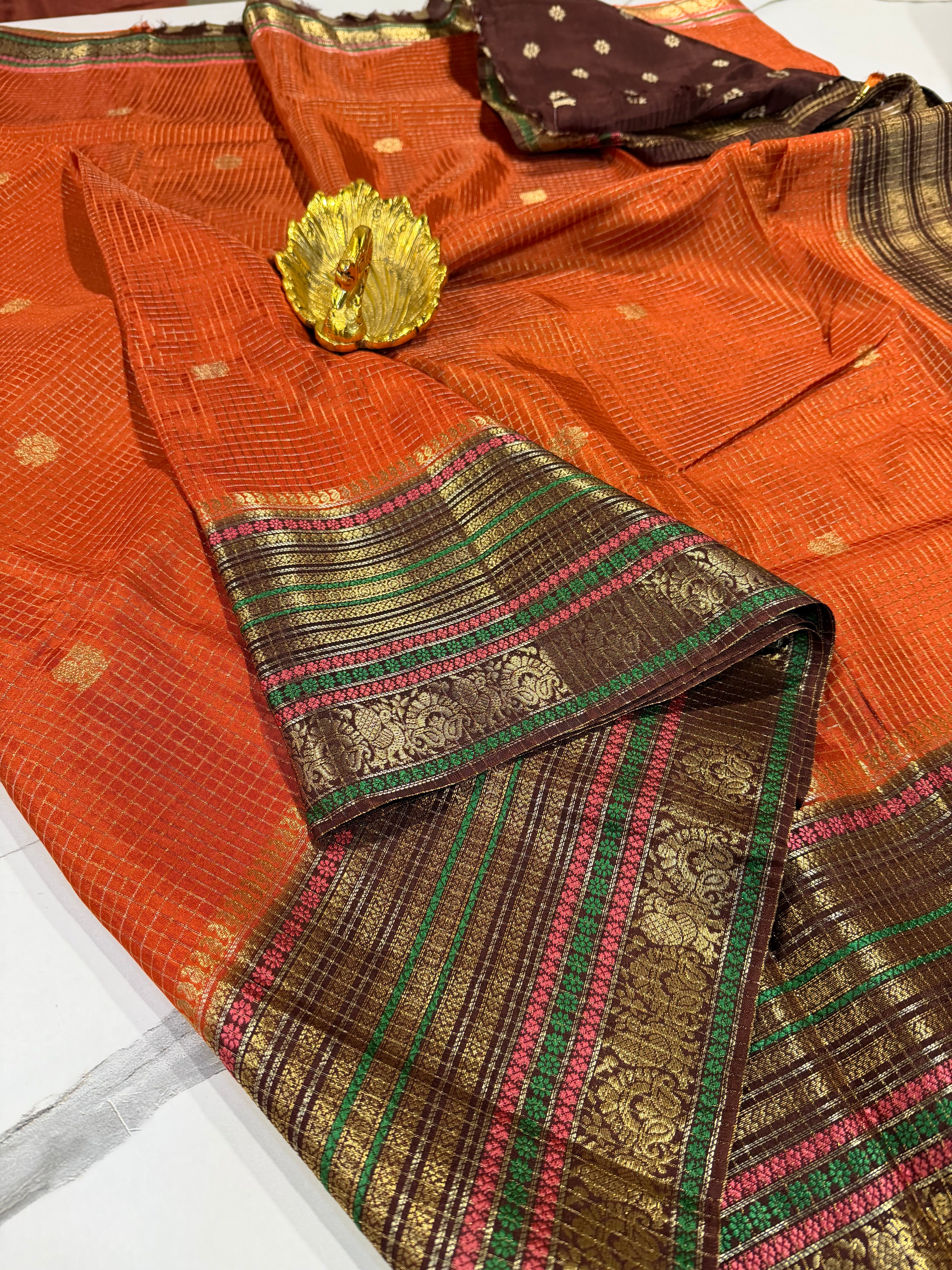 VN-2450 Rust n Brown vintage Narayanpet saree