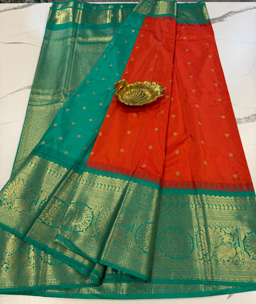 VG2 semi gadwal orange and green border saree