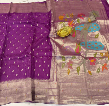 KP-5250 purple Paithani Kora saree