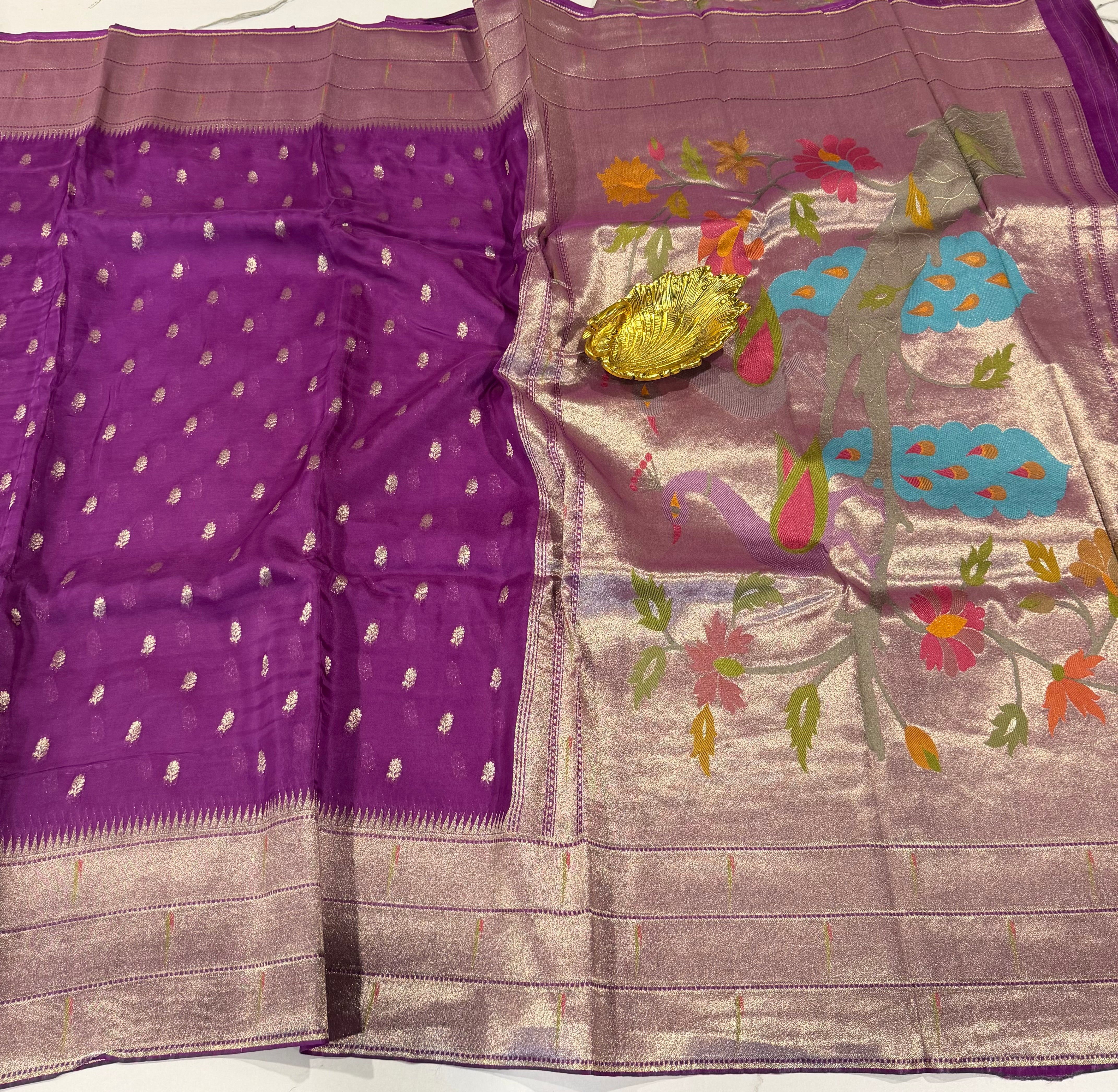 KP-5250 purple Paithani Kora saree