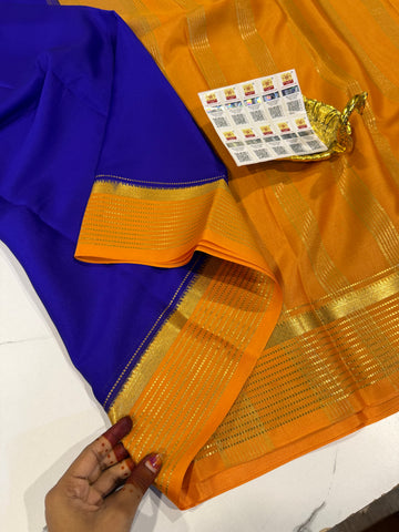 PM-5700 Dark blue and Peach colour border Mysore crepe silk saree