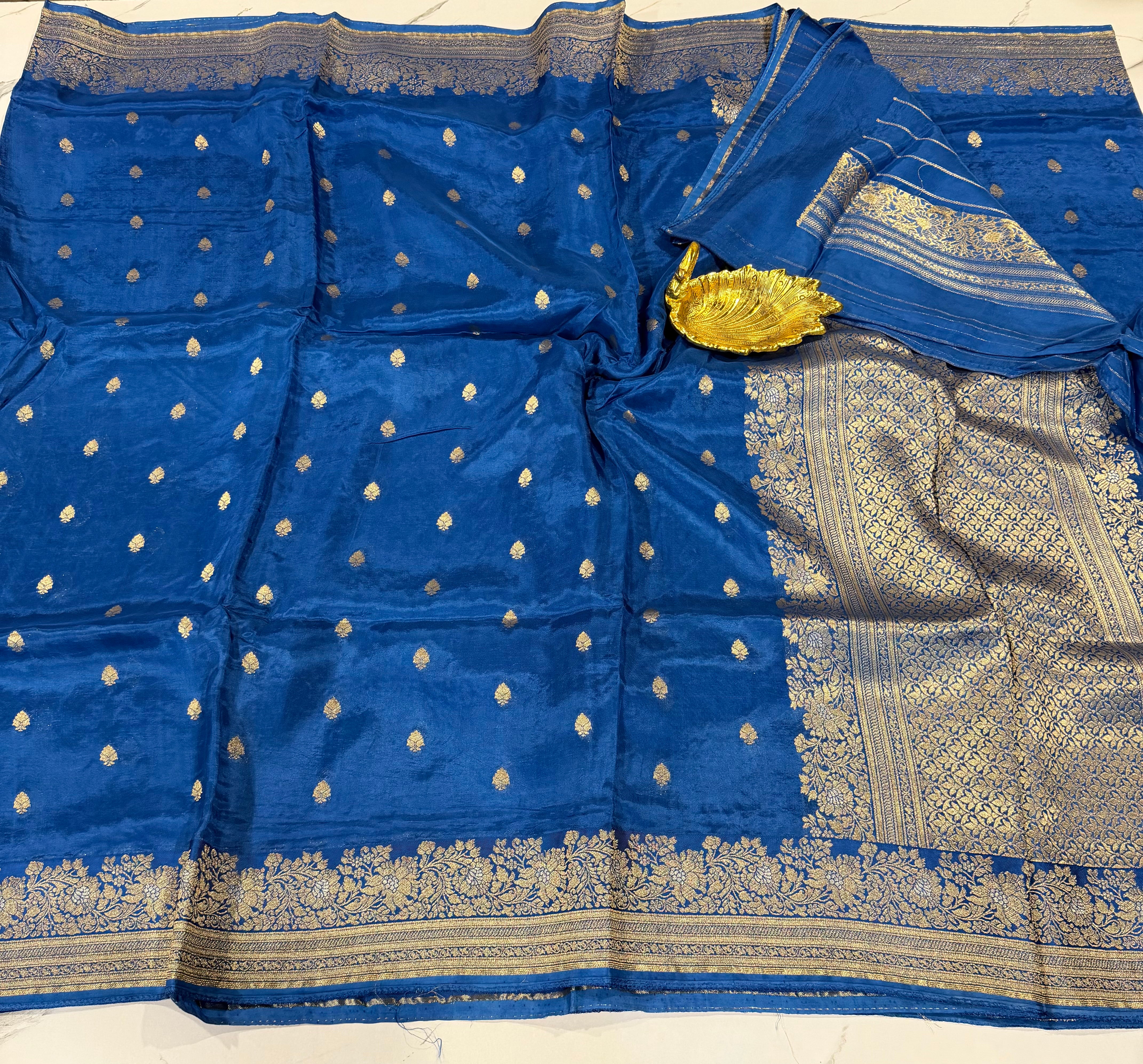 Gm-3950 banaras green mango  blue color saree