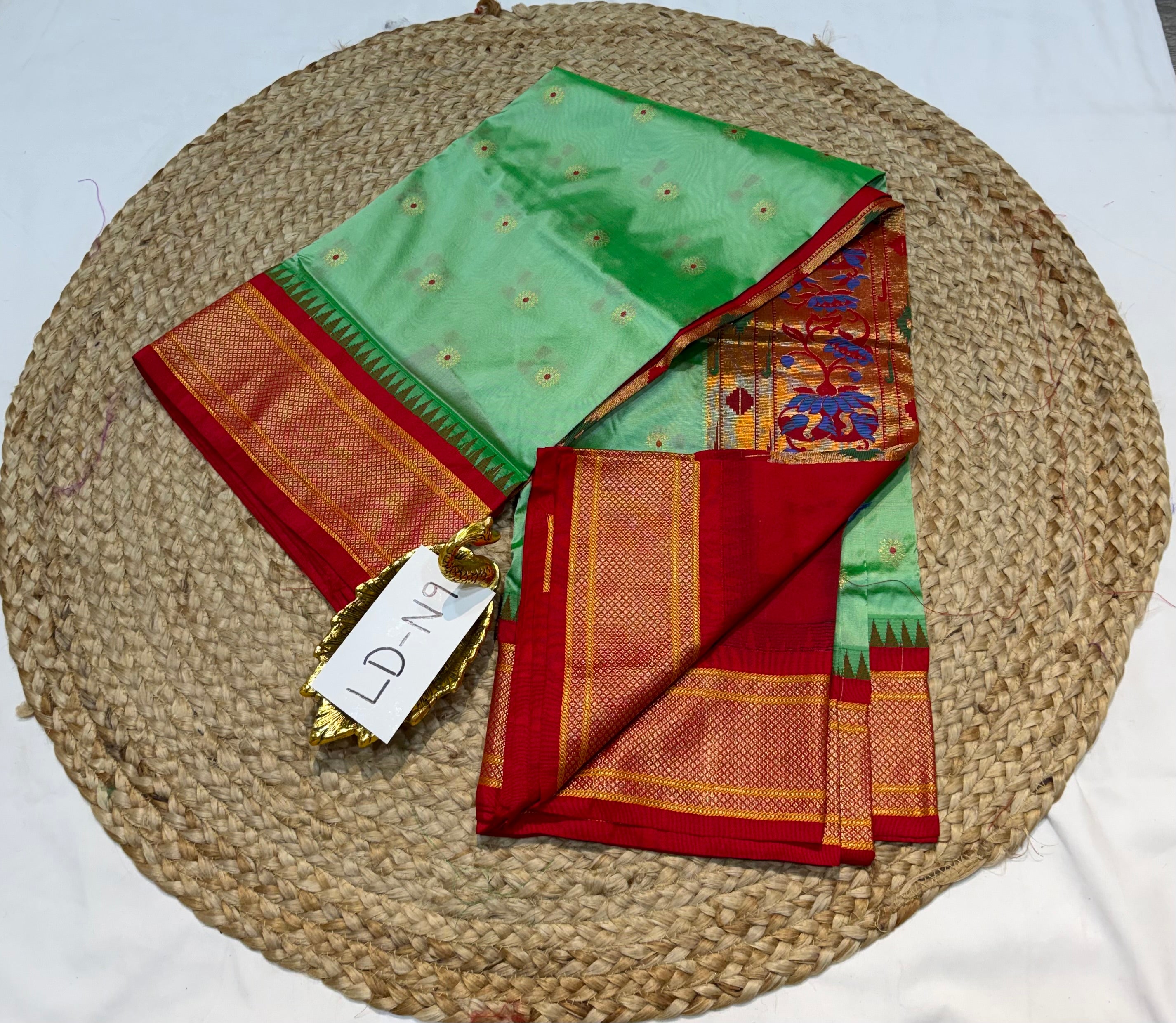LD-N9 narayanapeta semi pattu sea green and red saree