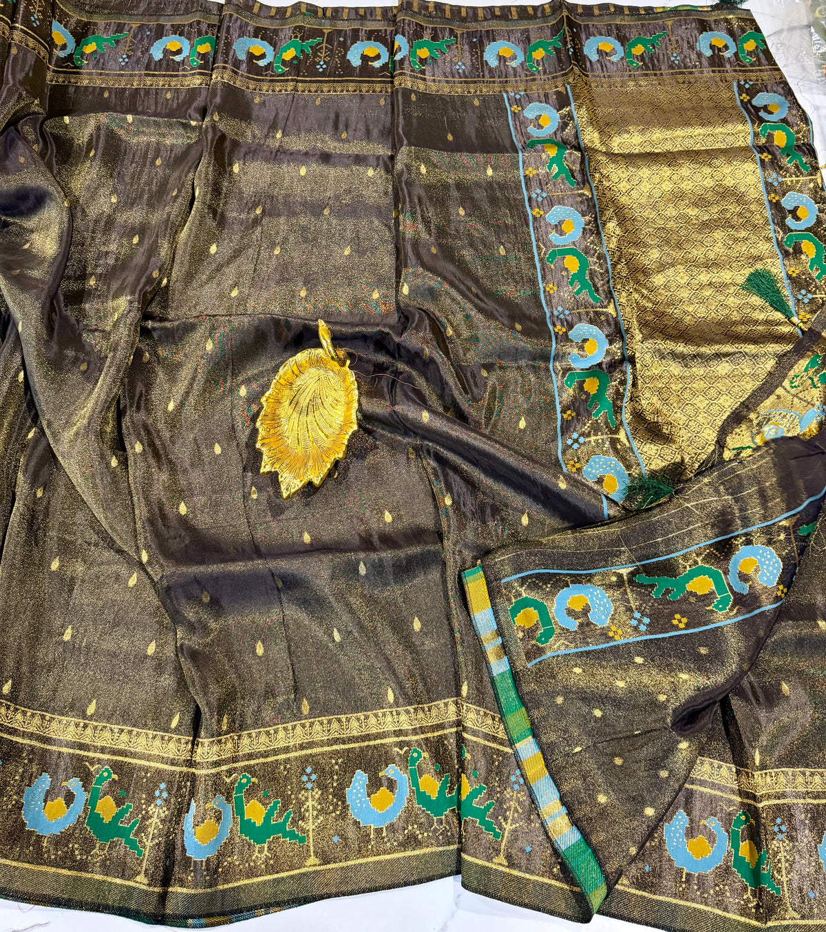 T-2998 Black banaras Kanchi tissue Mashru borders saree