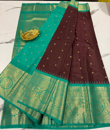 VG2 semi gadwal brown and green border saree