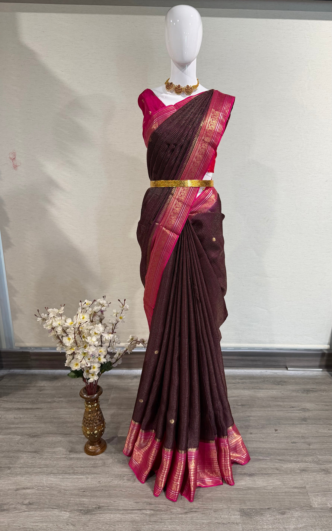 VKC2149BB - Wine n pink colour  Brdr Vintage Kanchi saree