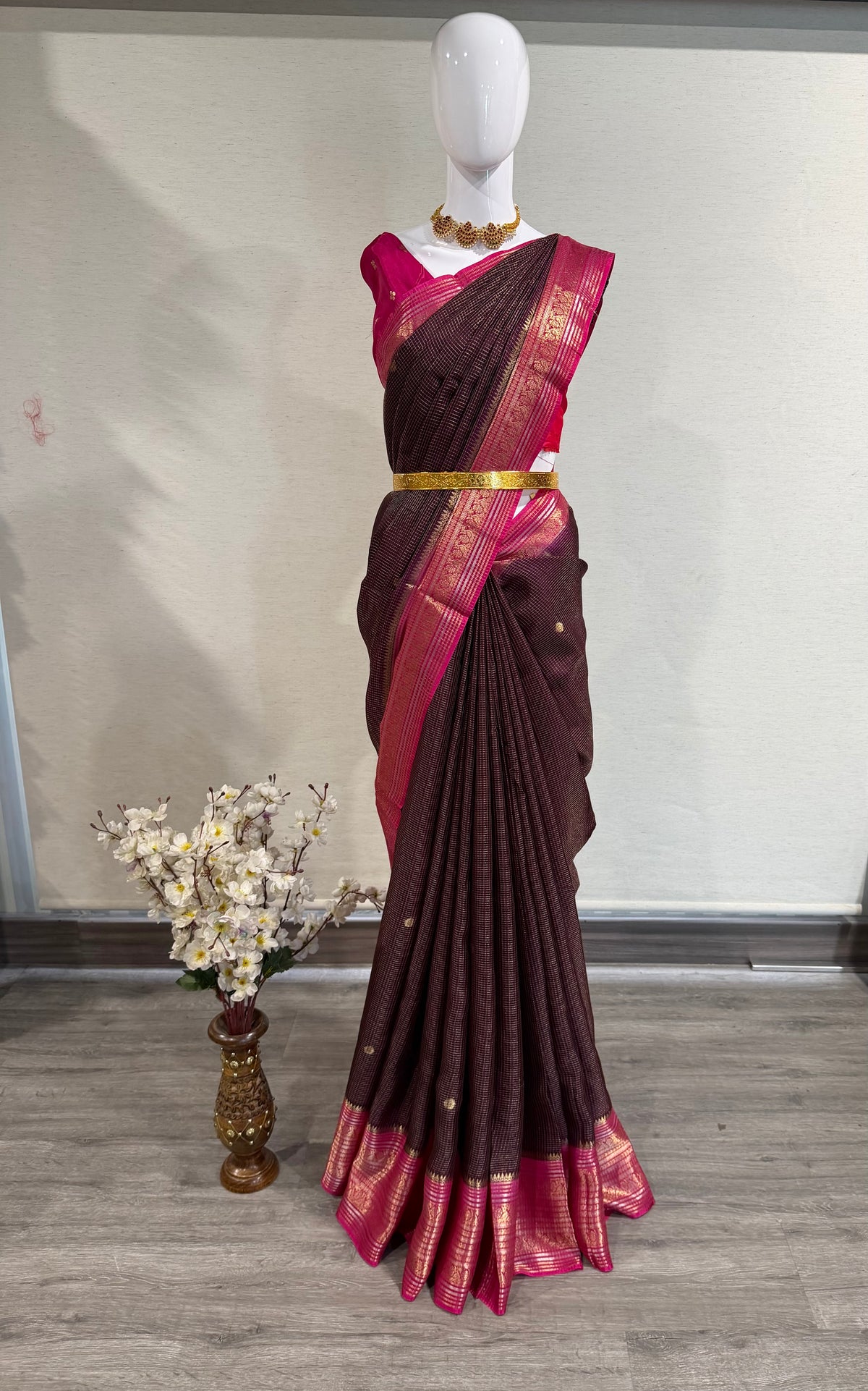 VKC2149BB - Wine n pink colour  Brdr Vintage Kanchi saree