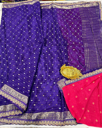 CS-2500 violet colour vintage mysore chinnon crepe scallop borders saree
