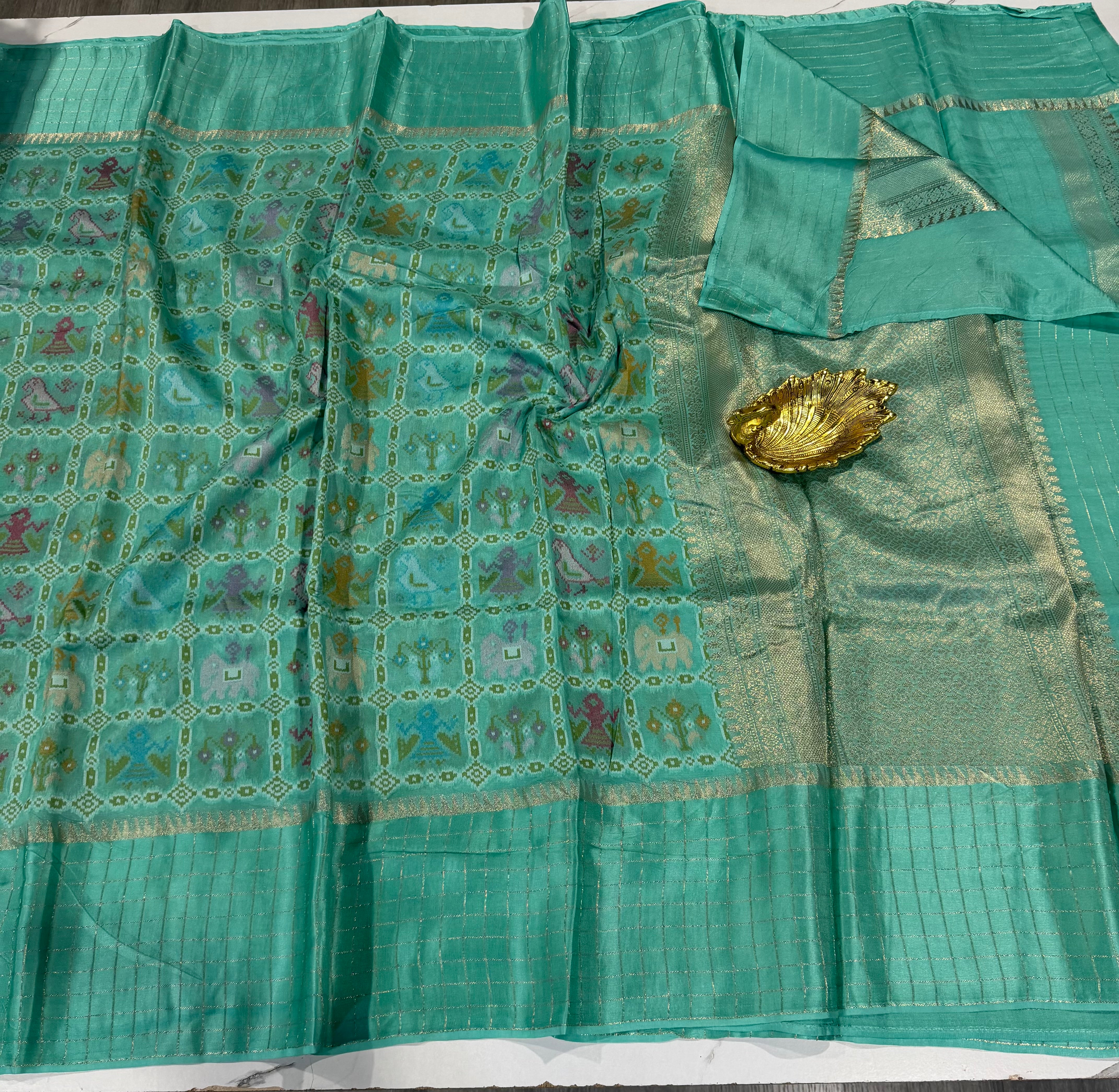 PT-475 sea blue colour patola moonga crep saree