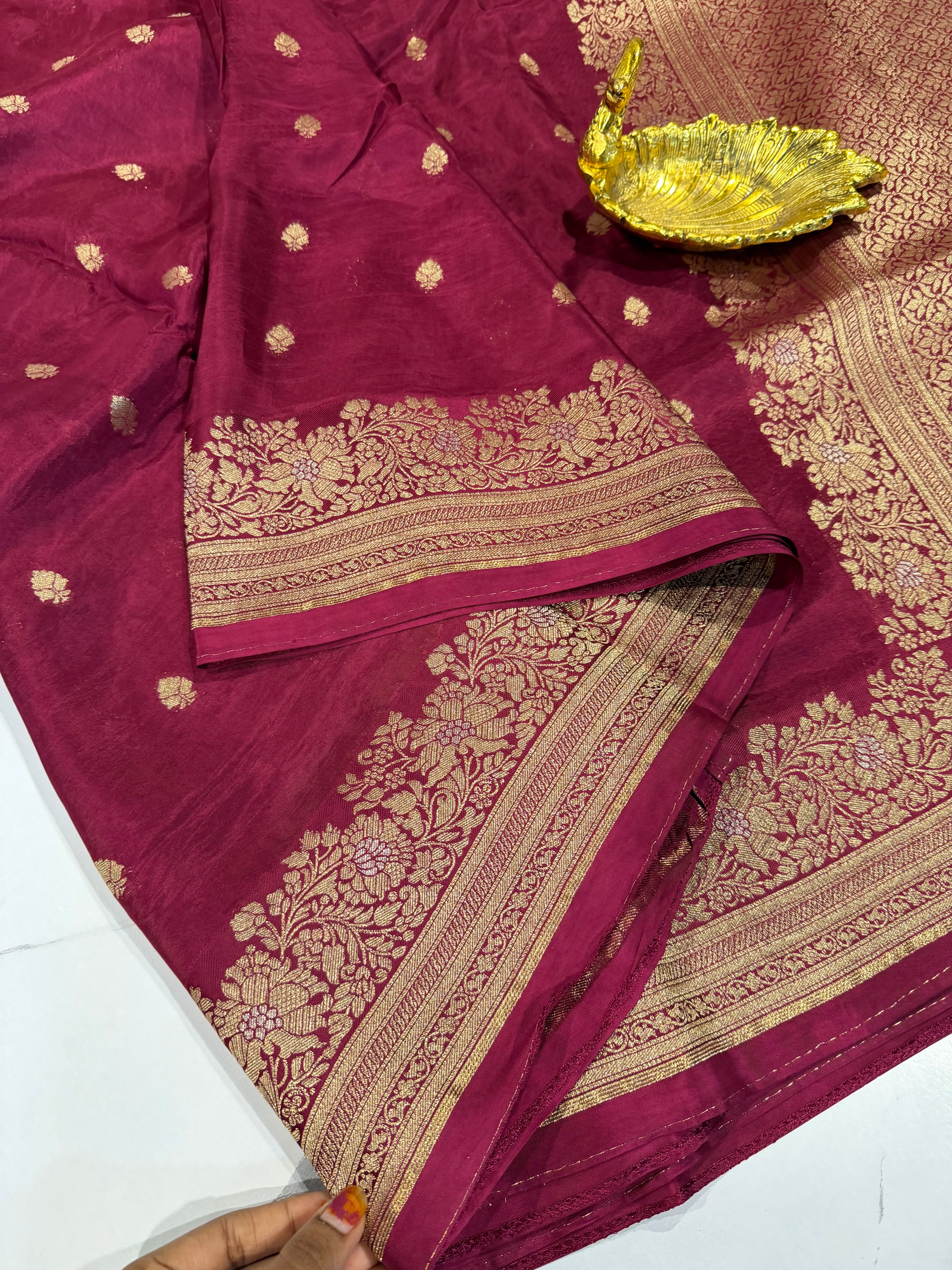 Gm-3950 banaras green mango dark maroon color saree