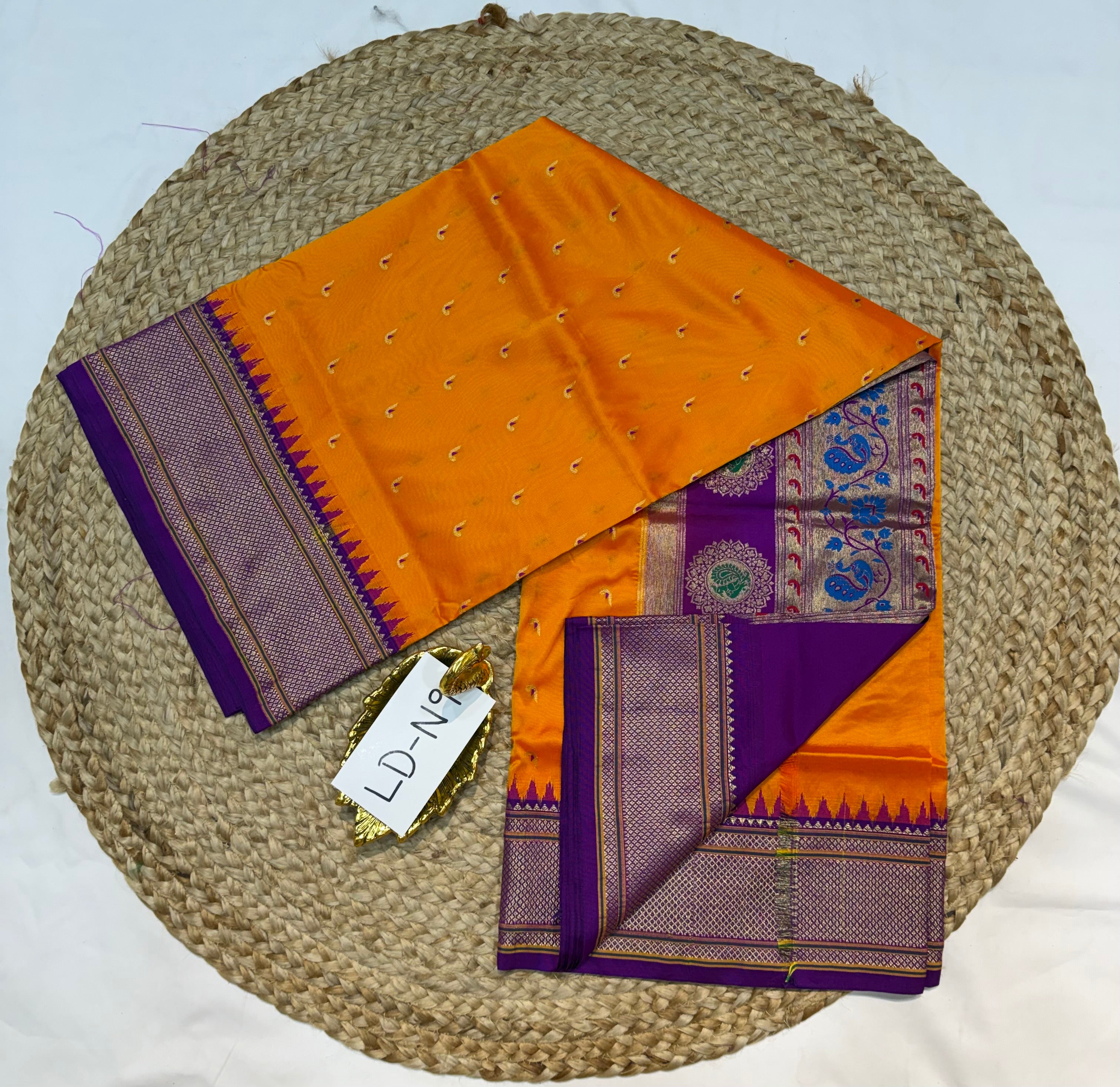 LD-N9 narayanapeta semi pattu orange and purple saree