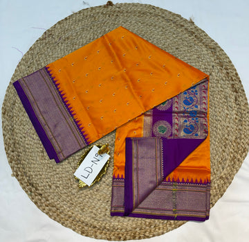 LD-N9 narayanapeta semi pattu orange and purple saree