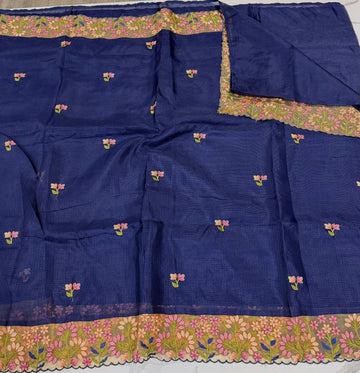 SkP-26 blue saree Supernet Kota Pettit work