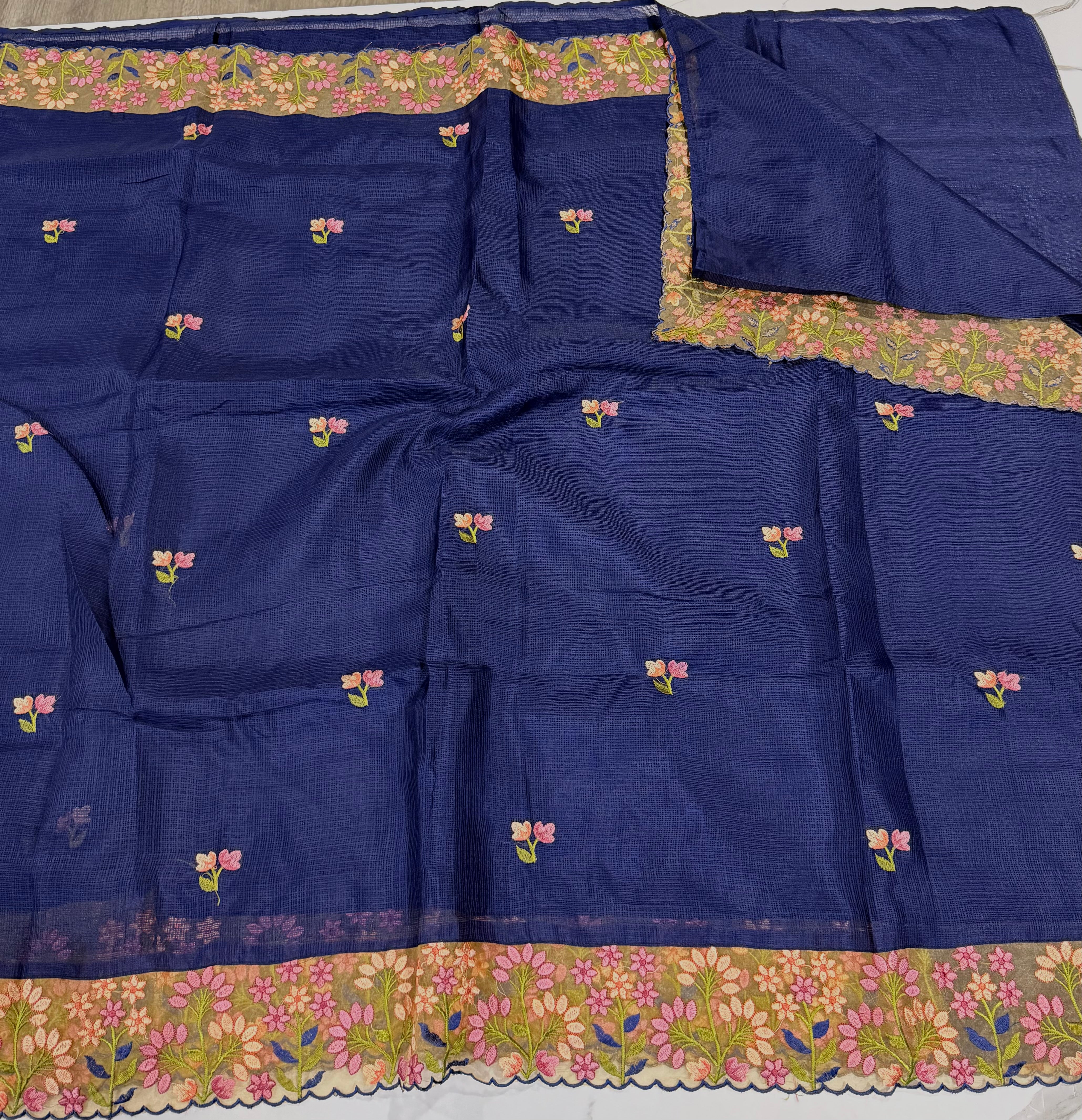 SkP-26 blue saree Supernet Kota Pettit work