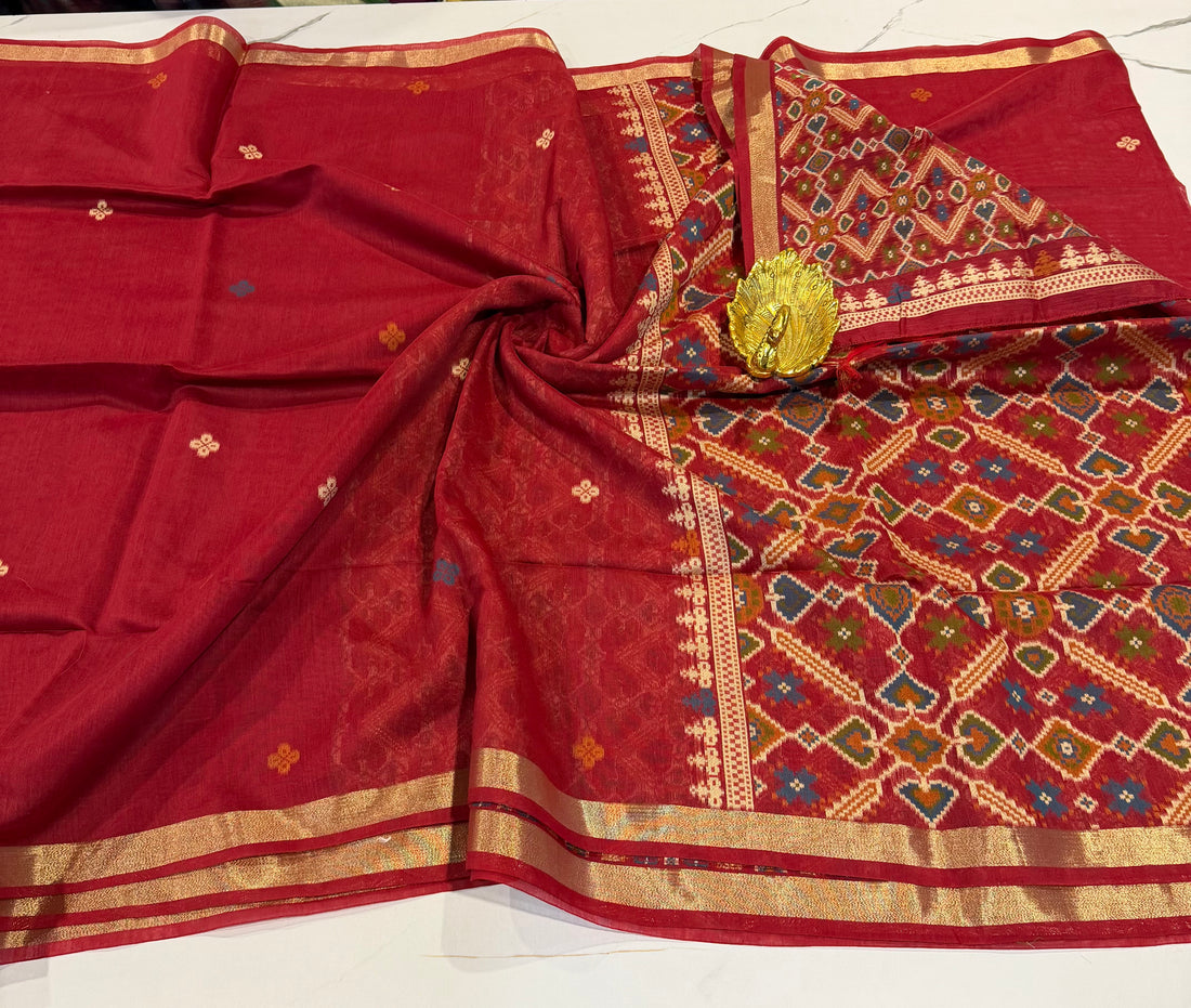 LP-19 Red colour patola Linen jamdani saree