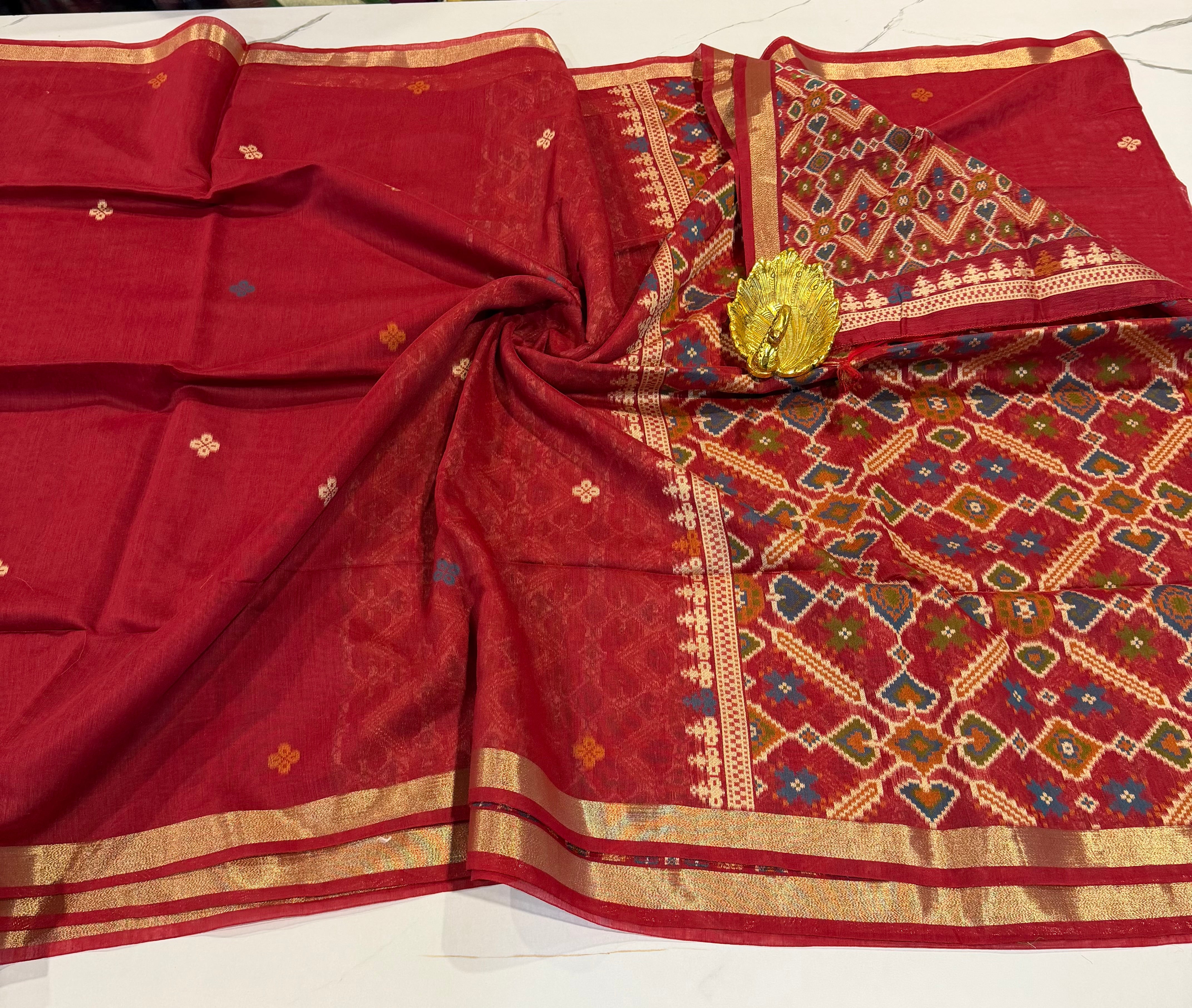 LP-19 Red colour patola Linen jamdani saree