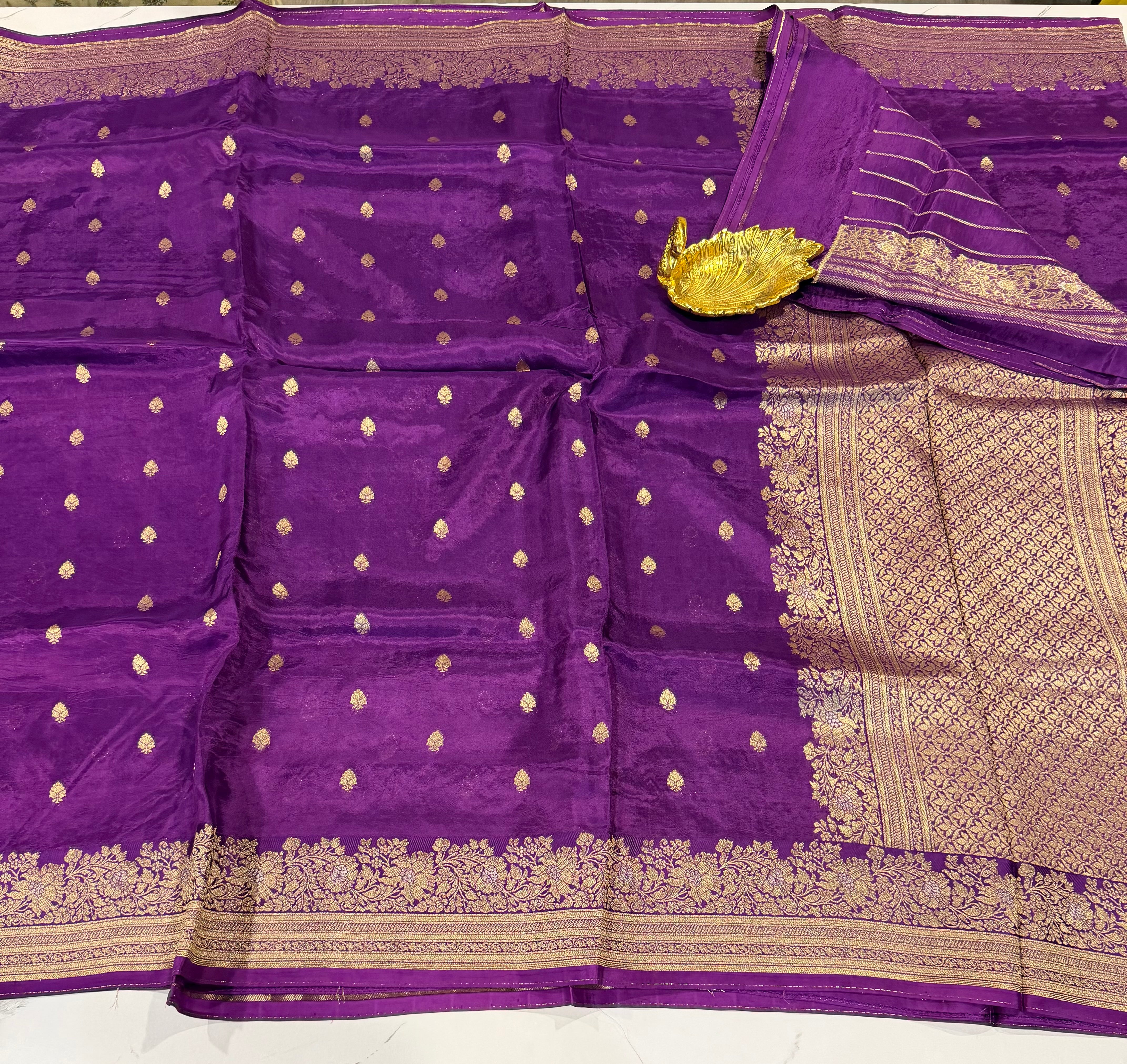 Gm-3950 banaras green mango purple color saree