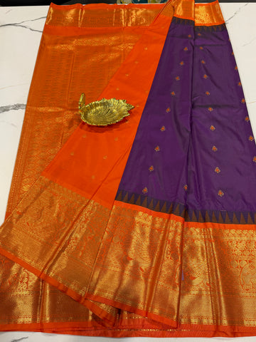 VG2 semi Gadwal wine and orange saree