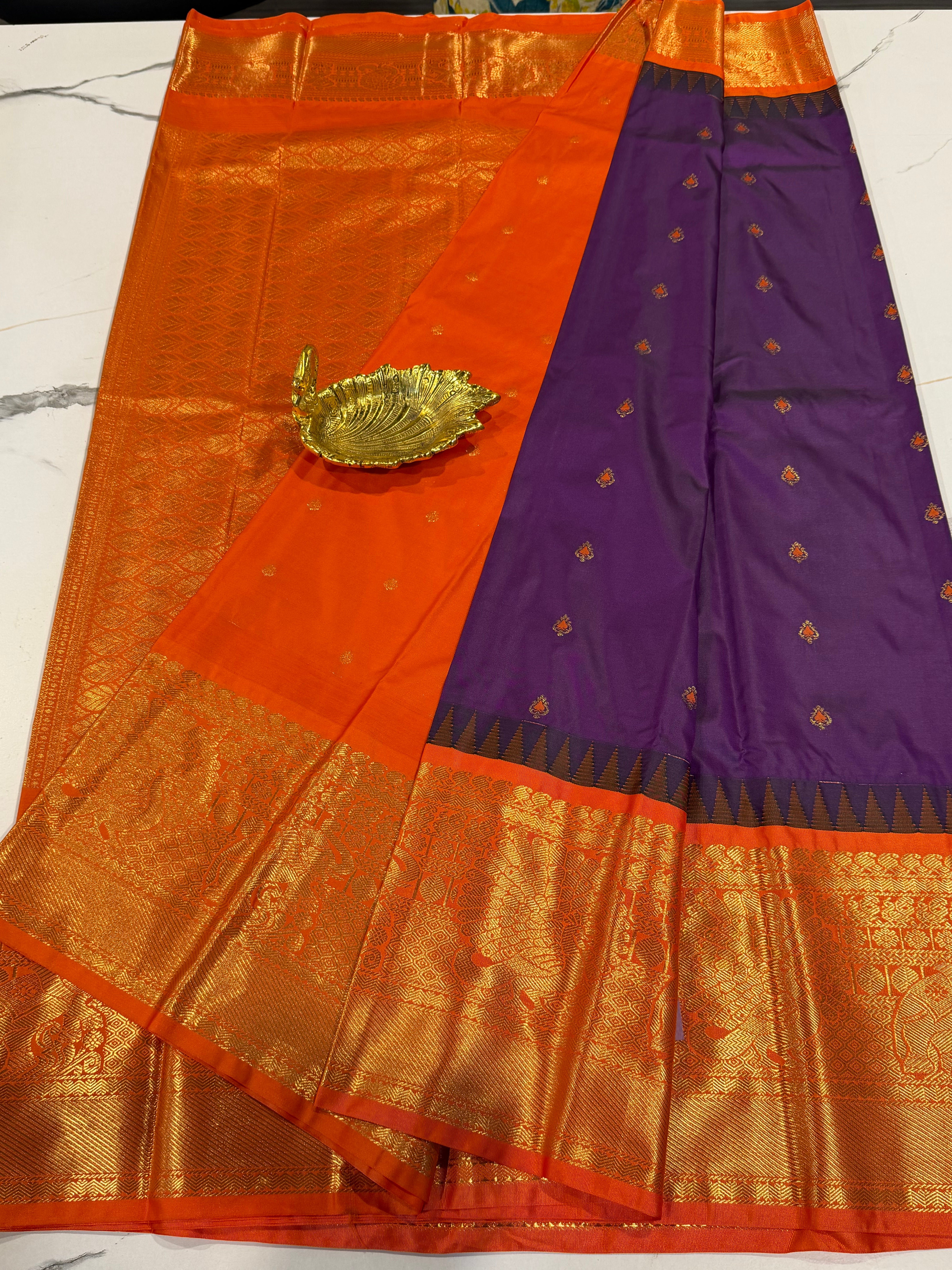 VG2 semi Gadwal wine and orange saree