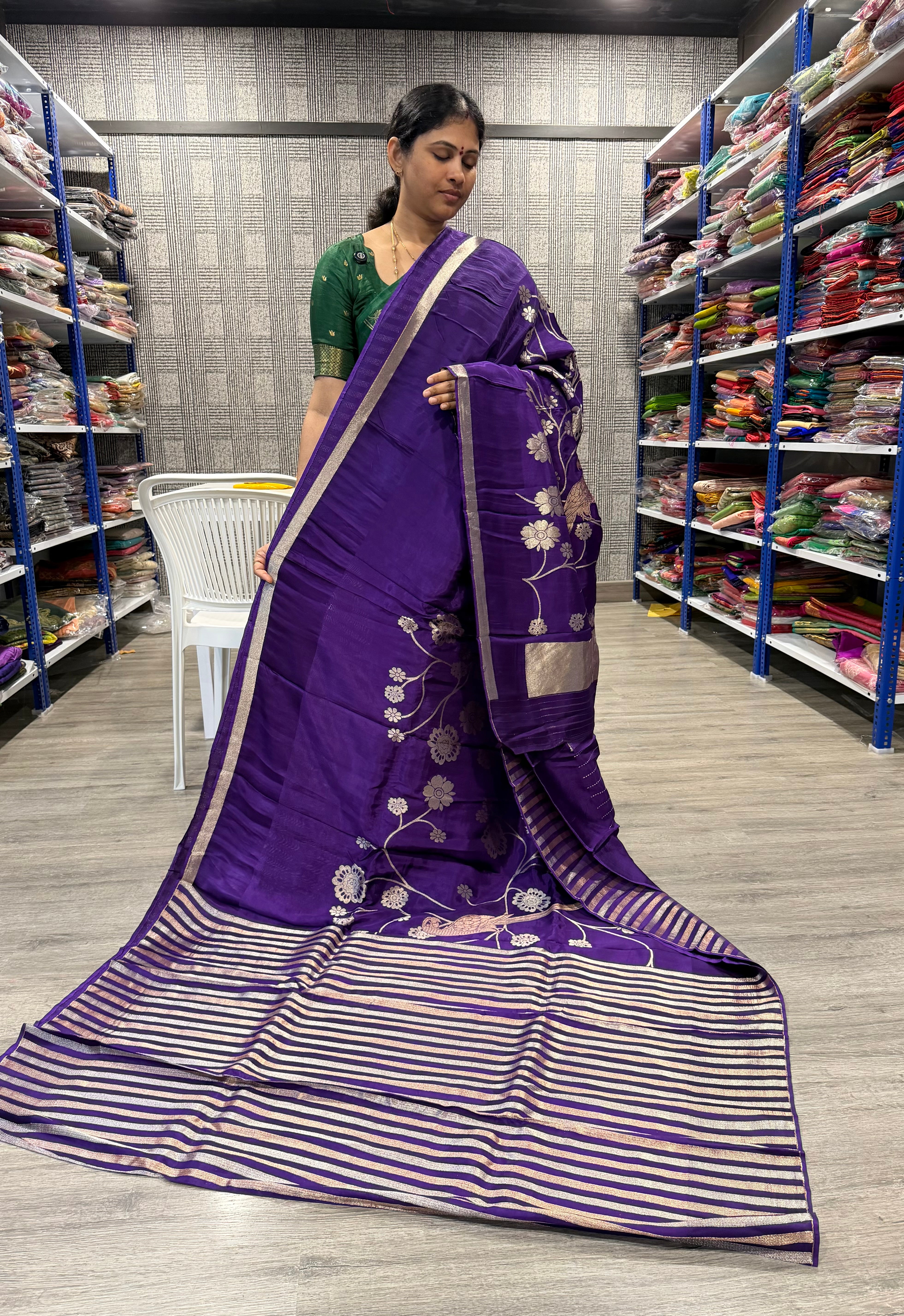 CP-42 violet colour Paithani crep saree