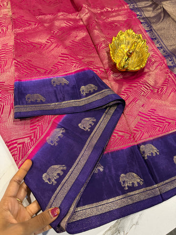KW-2549  pink n violet border saree Kanchi green mango