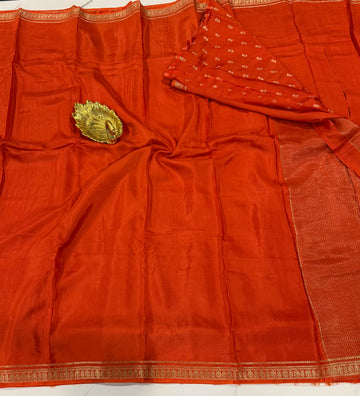 BZ-2750 Orange Binny crepe saree