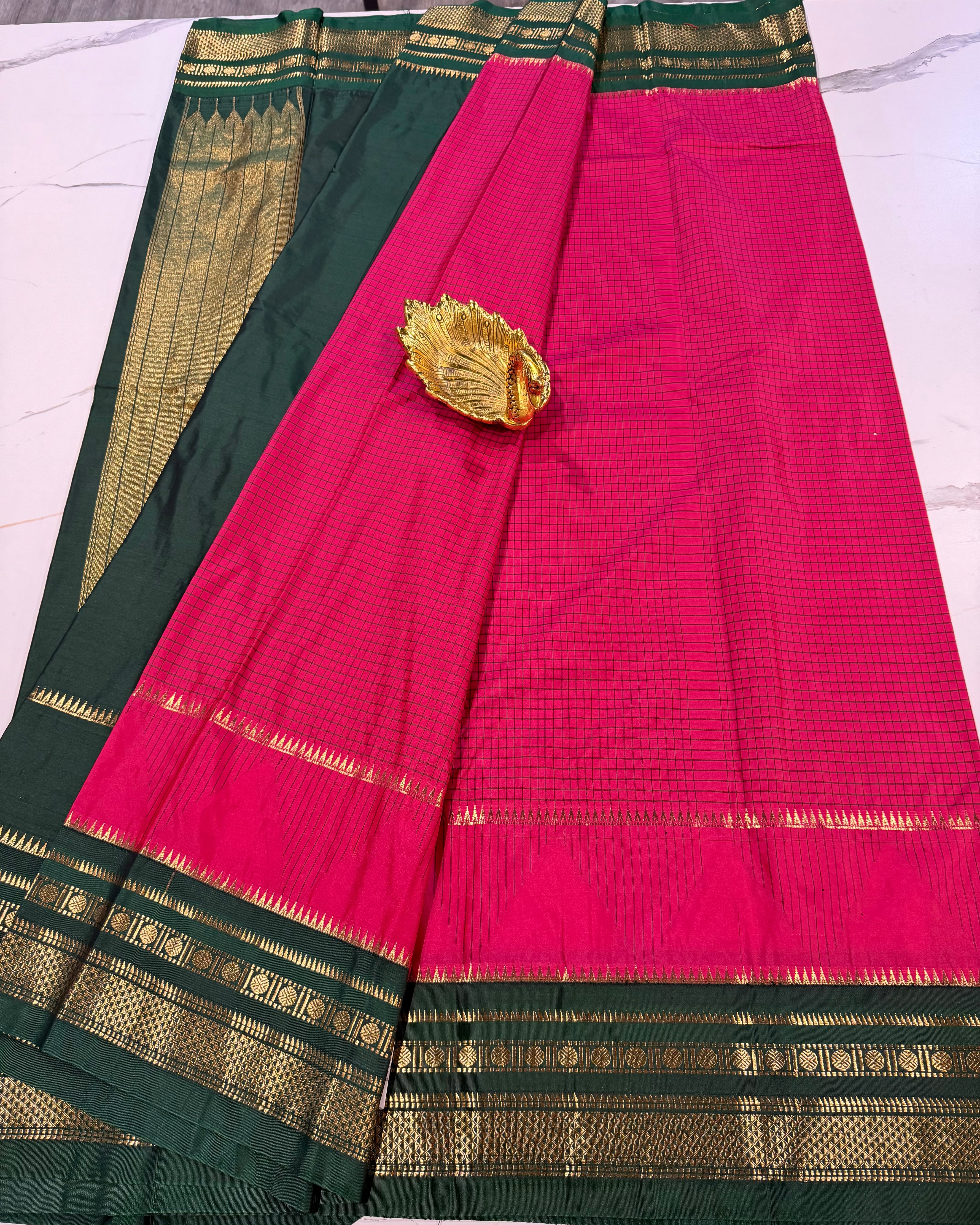 MG-2900 pink n green Mangalagiri Gadwal saree