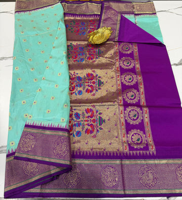 N4k sky blue and purple border saree