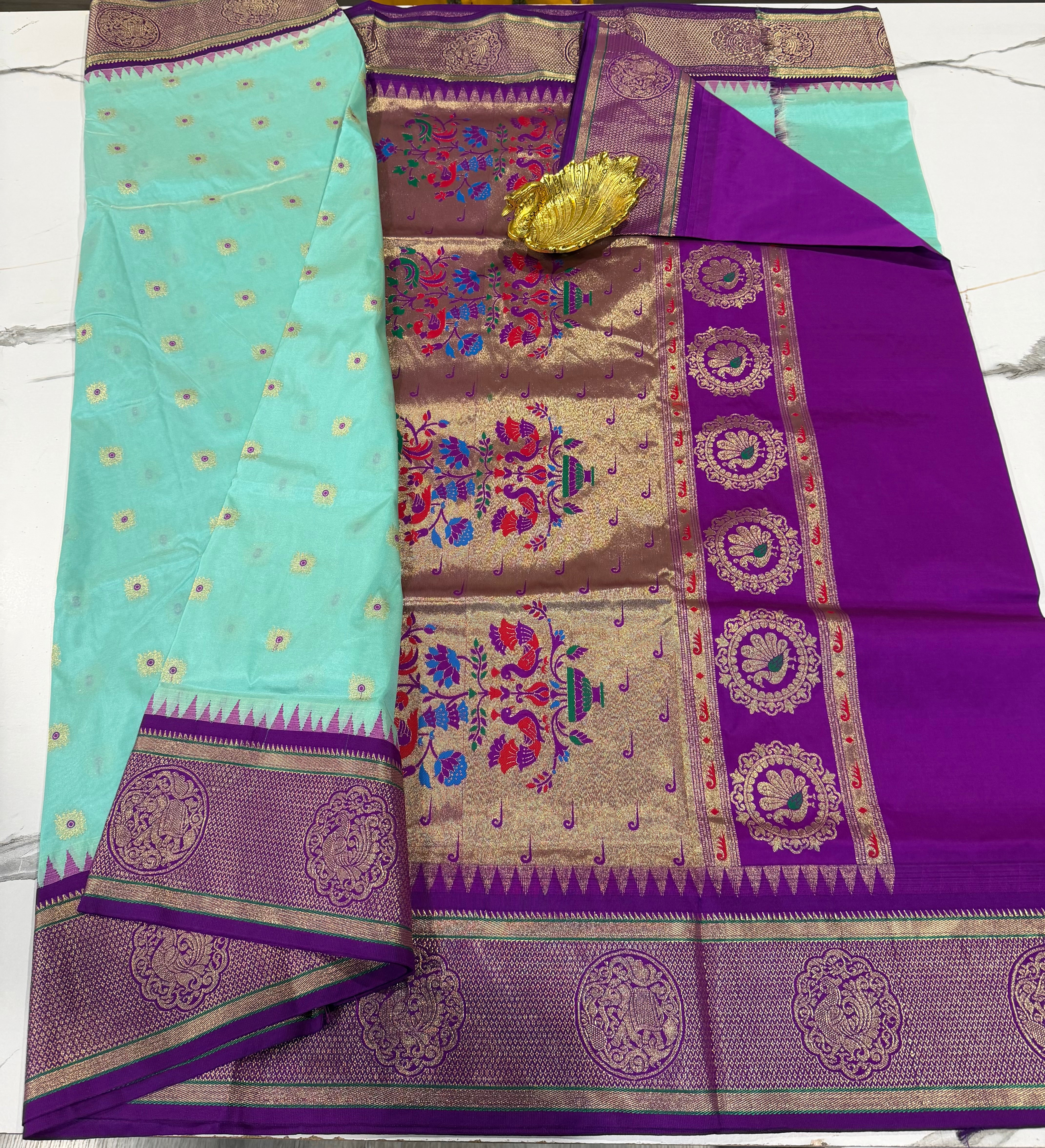 N4k sky blue and purple border saree