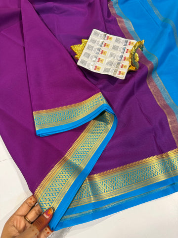 PM- 5700 purple and krishna blue border Mysore crepe silk saree