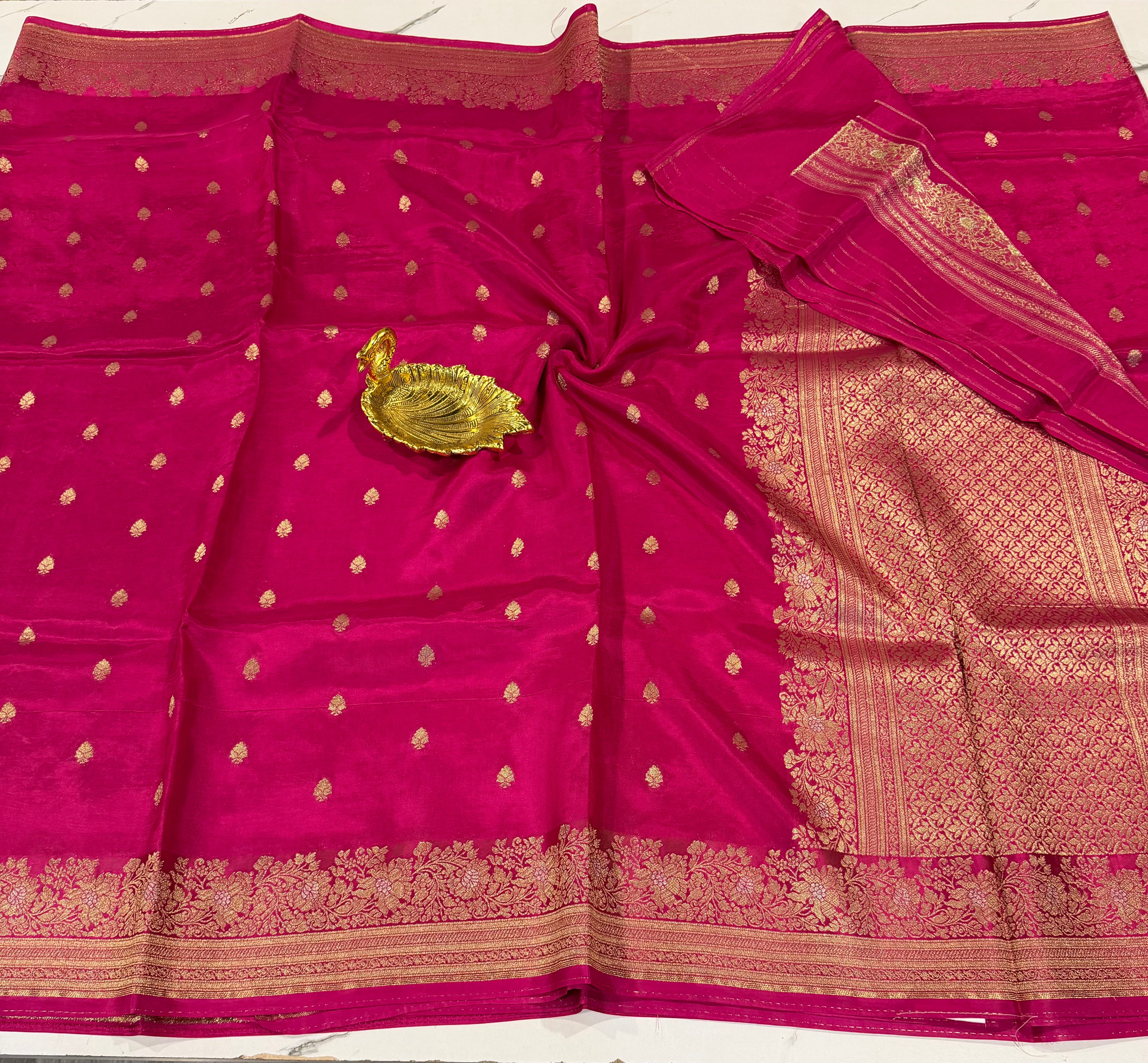 Gm-3950 banaras green mango rani pink color saree