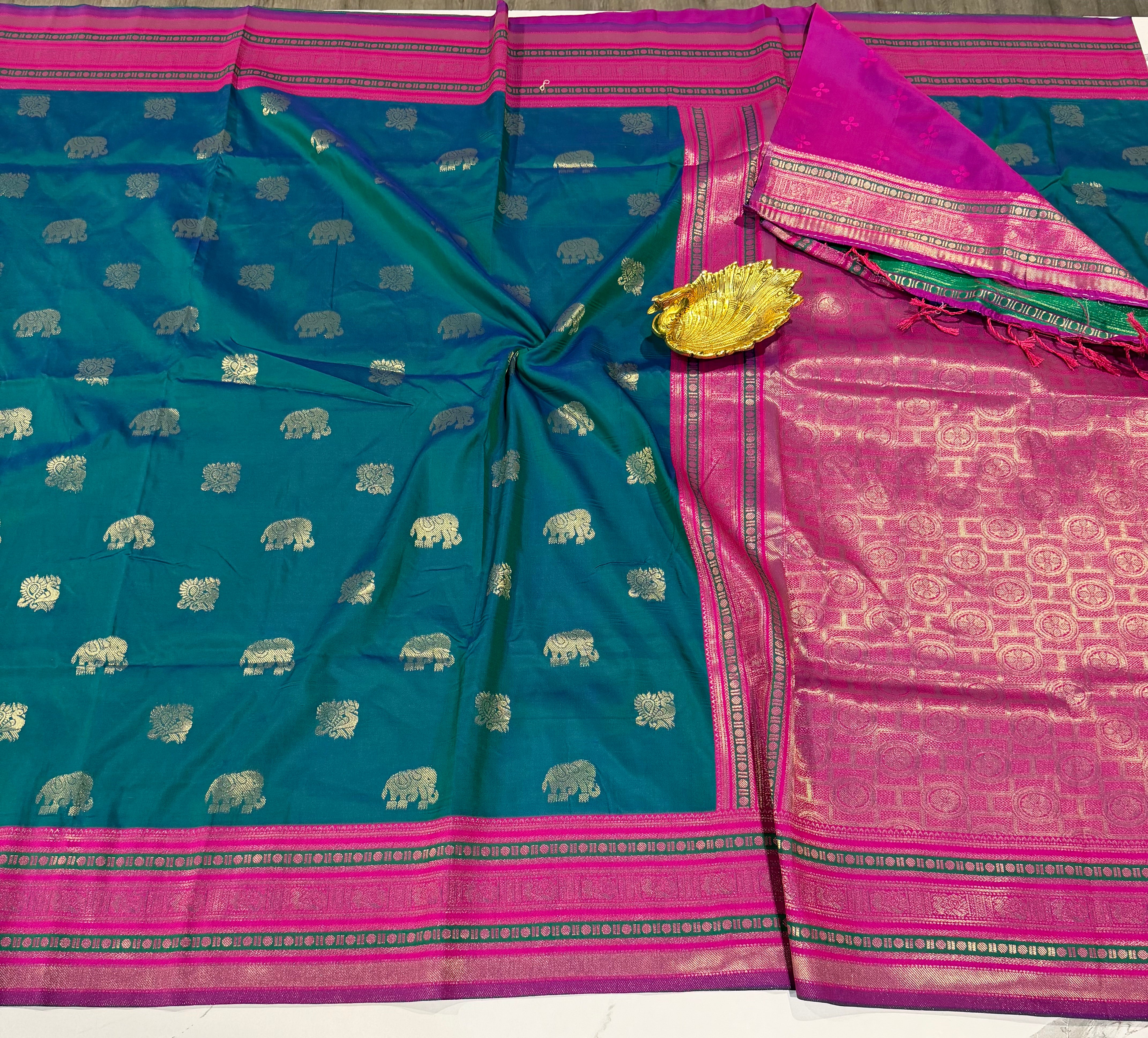 NS-1100 peacock blue and purple border semi narayanapet saree