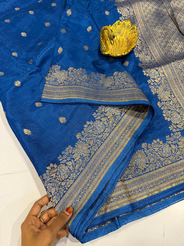 Gm-3950 banaras green mango  blue color saree