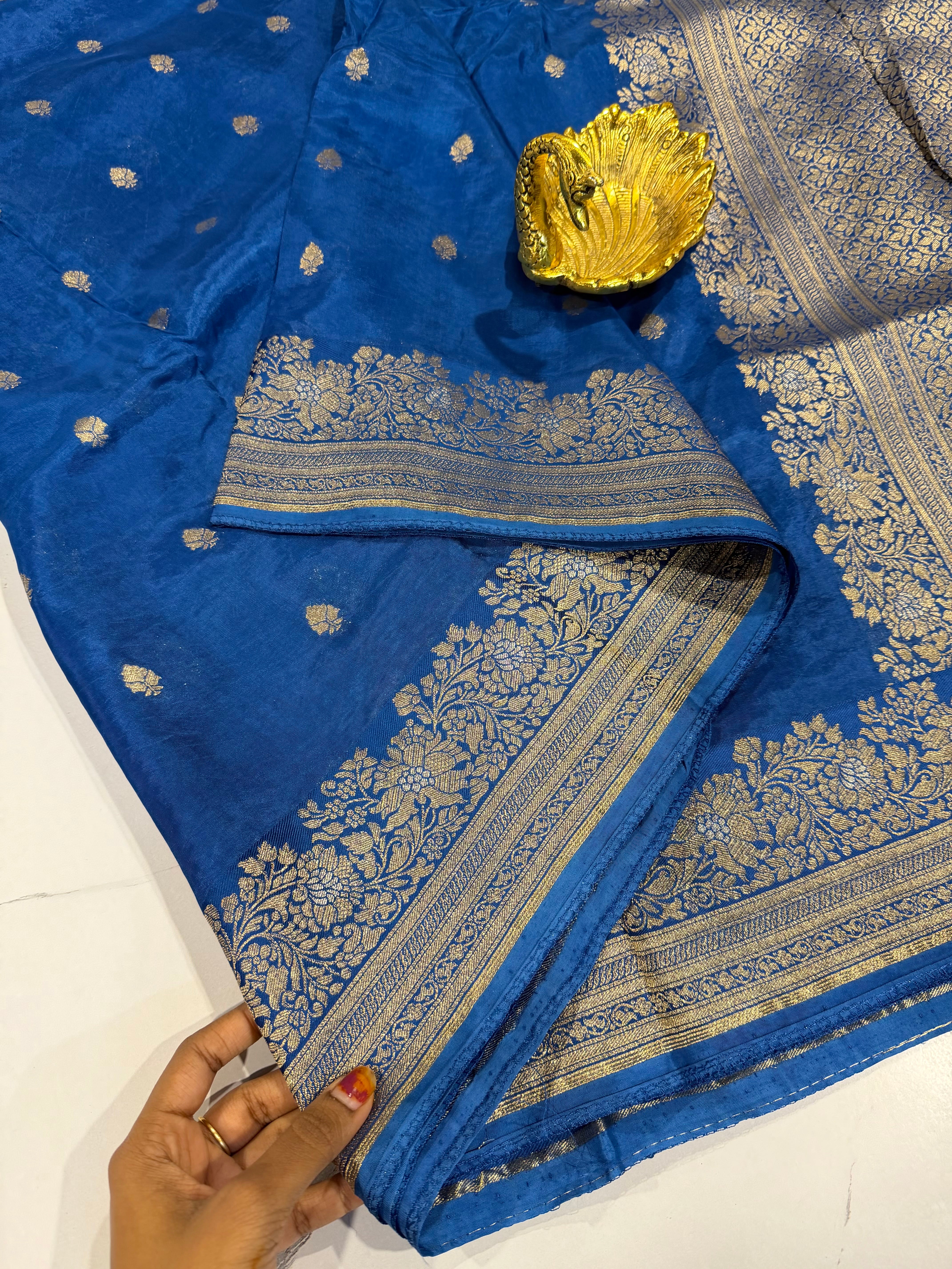 Gm-3950 banaras green mango  blue color saree