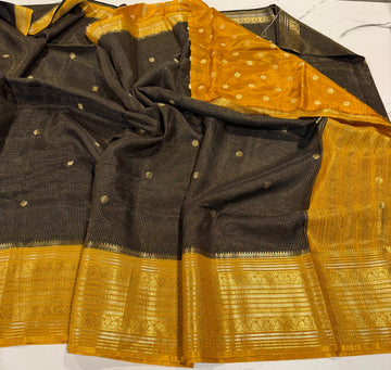 VKC2149BB- Black n Mustered Kanchi Brdr saree
