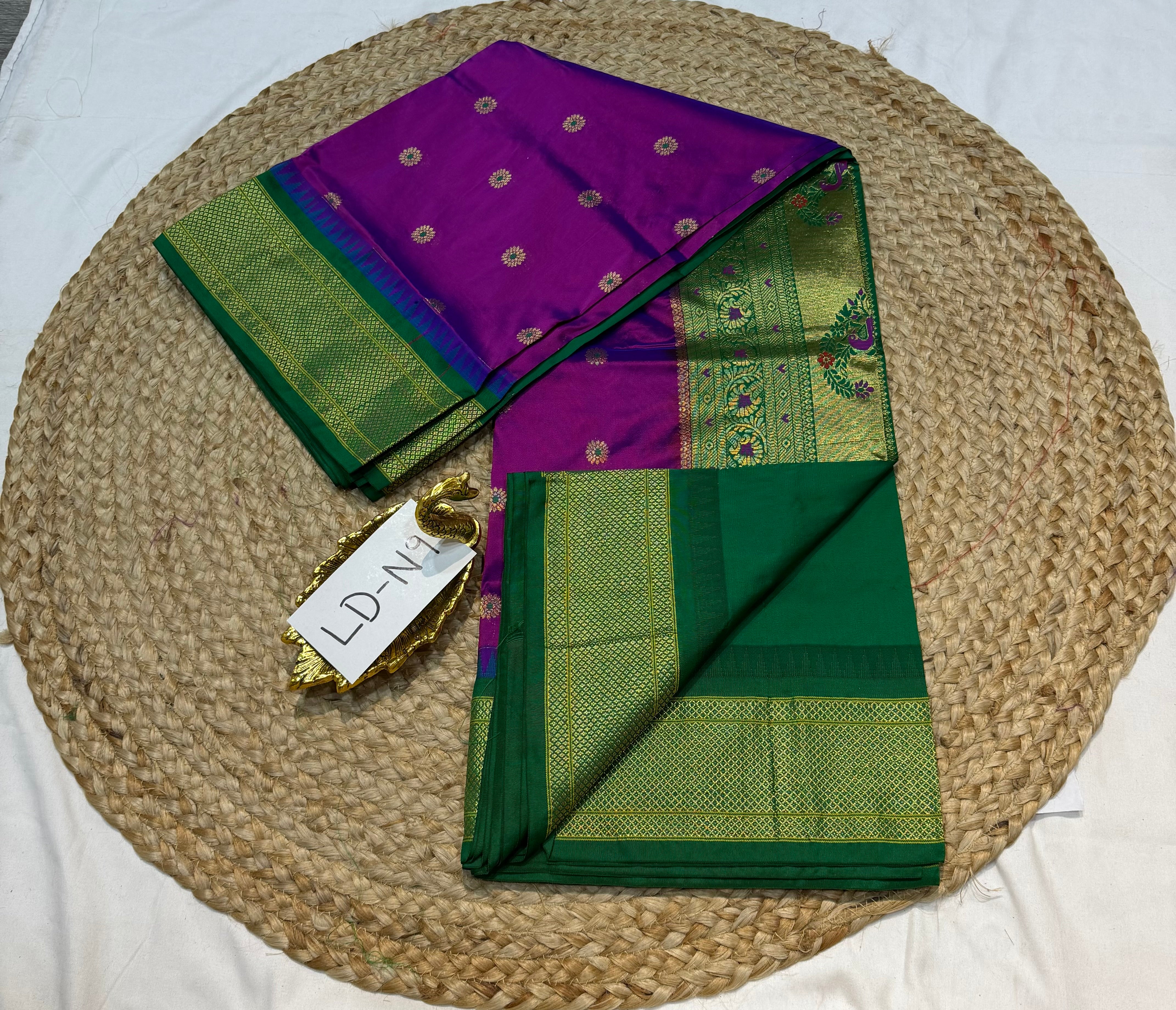 LD-N9 narayanapeta semi pattu megentha and green saree